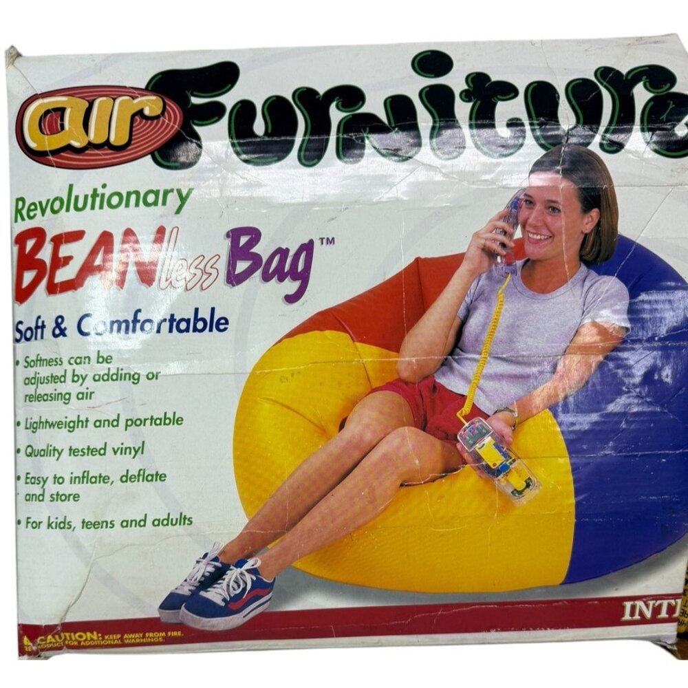 Vintage Intex Air Furniture Beanless Bag Chair Red Blue Yellow Inflatable